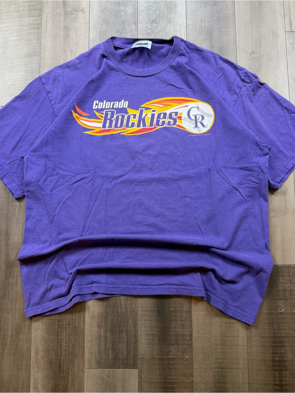 Vintage 2001 Colorado Rockies Flaming Fastball Graphic Shirt Mens XL Y2K Retro